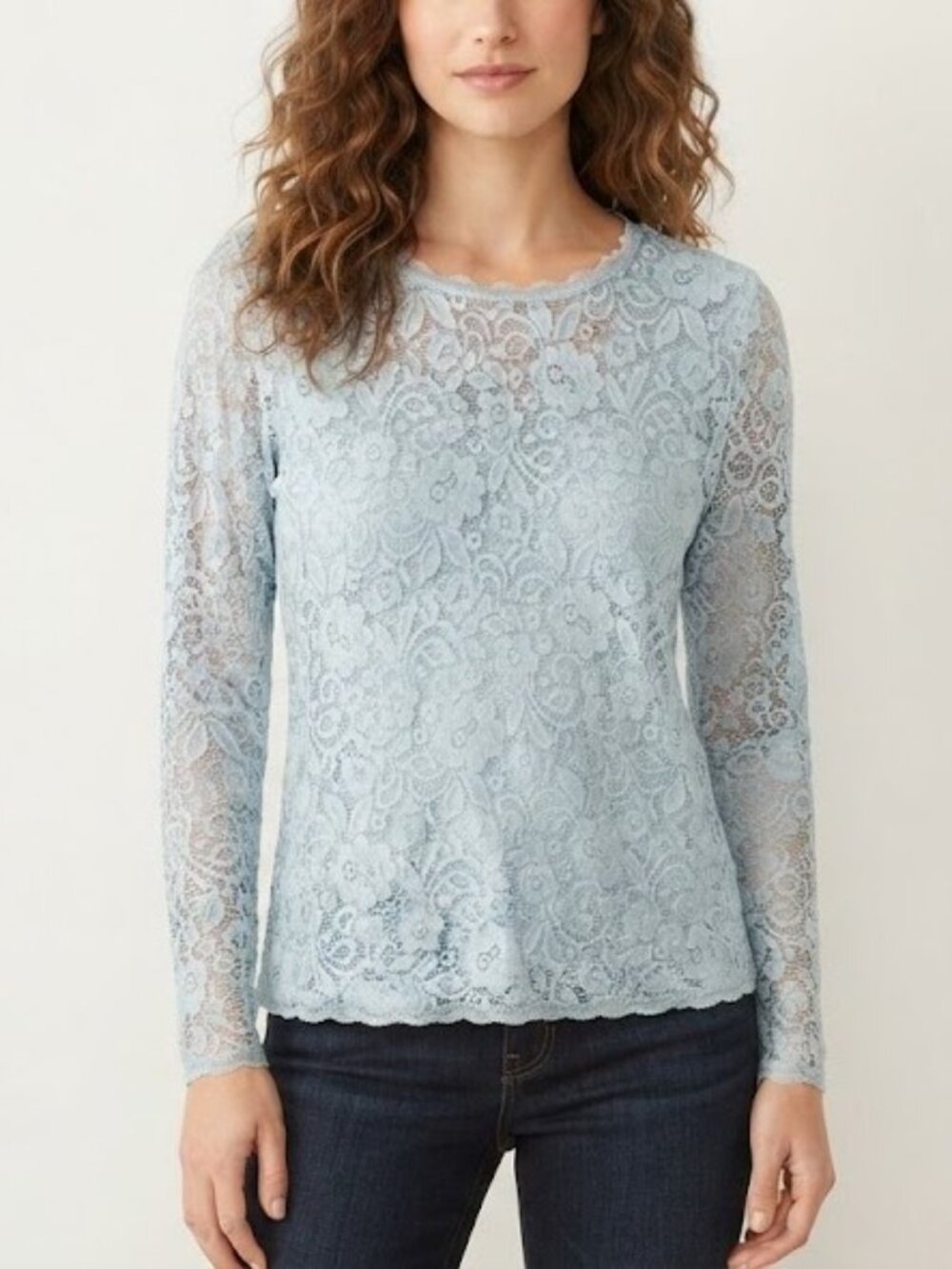 Light Blue Floral Lace Long Sleeve Top